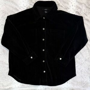 Forever 21 Black Corduroy Velour Button-Up Oversized Shacket Jacket size large